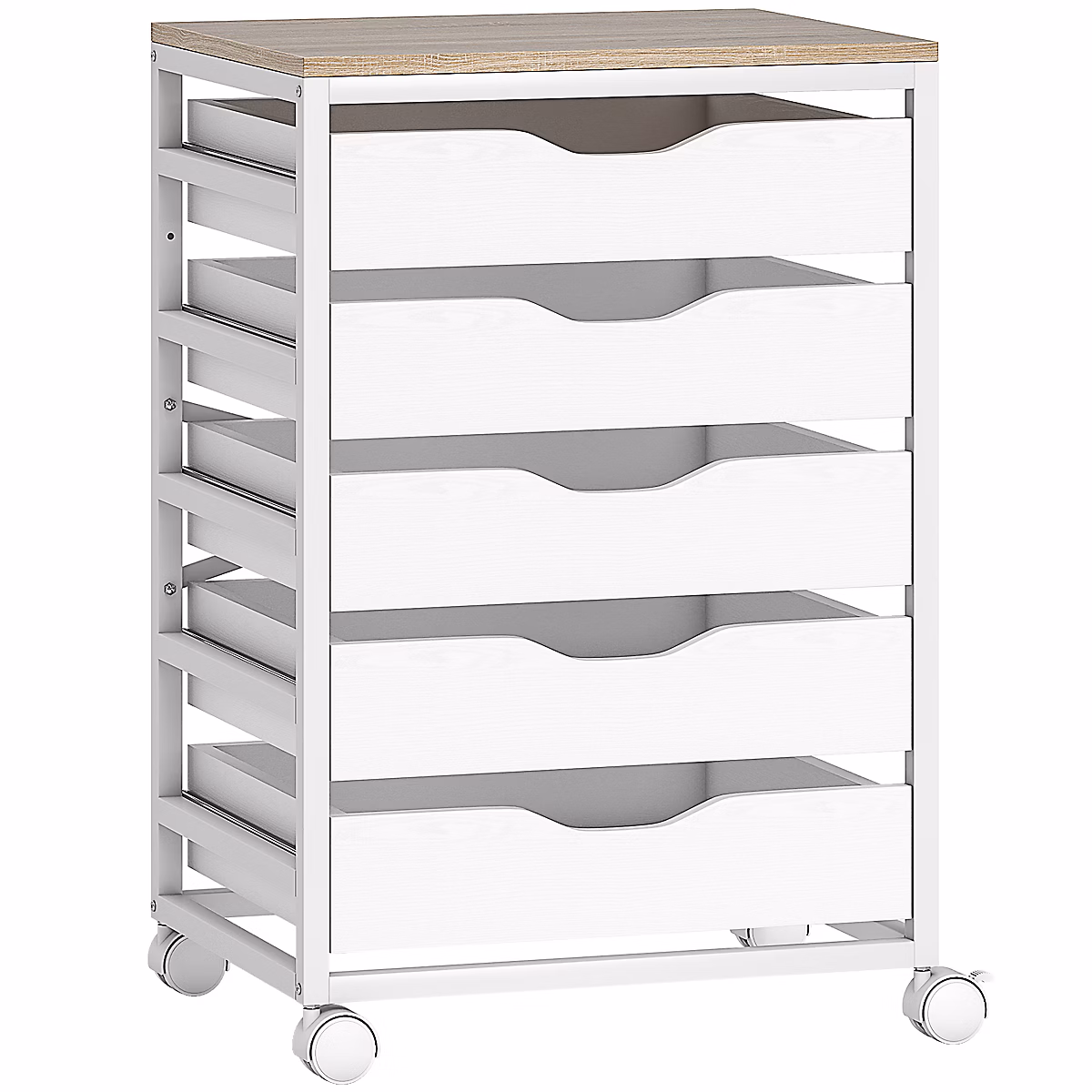 Caisson mobile de bureau 5 tiroirs dim. 50 × 40 × 74 – 5 cm blanc effet bois clair