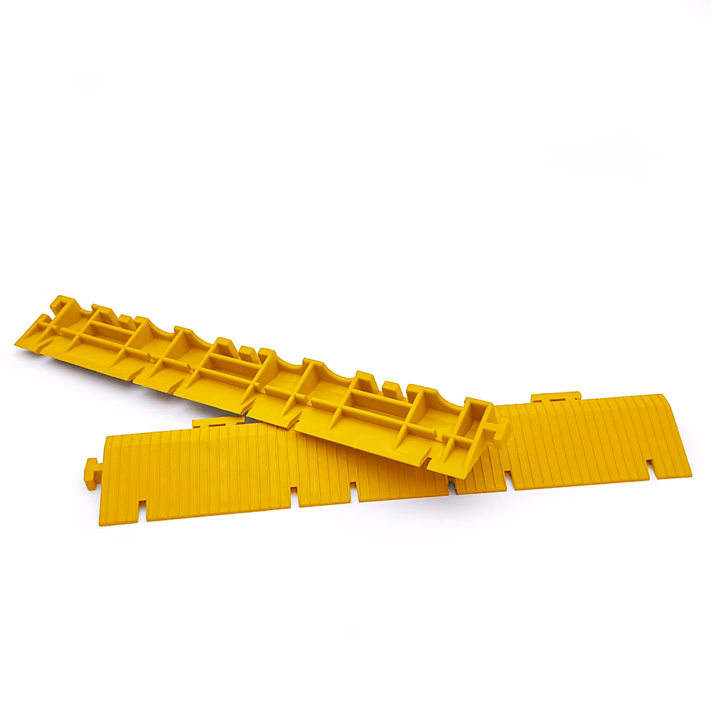 Accessoire dalle MAXI : Kit de 2 rampes + coin (jaune – 33 × 5 × 2 cm). Facilite les changements de niveau et prévient les chutes.