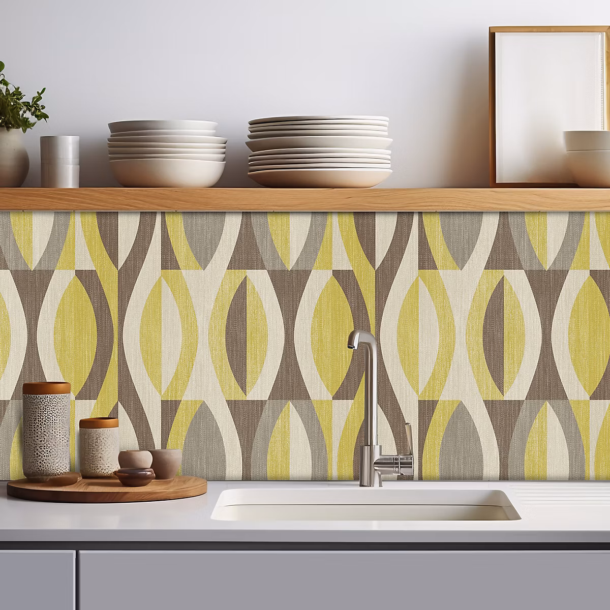 Crédence adhésive déco retro kaki – 50 × 200cm