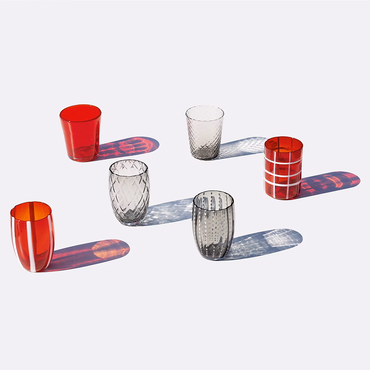 Ensemble De 6 Verres Bicolores De La Collection Melting Pot En Verre Décoré | Rouge Et Gris – Safran