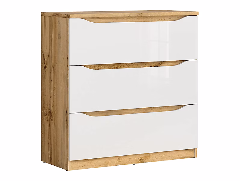 Commode à 3 tiroirs – coloris chêne Wotan/blanc brillant, Longueur 90 x Profondeur 39,5 x Hauteur 91,5 cm