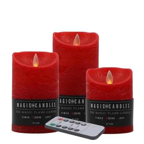 Bougies rouges à piles avec télécommande Magic Flame - 3 pièces