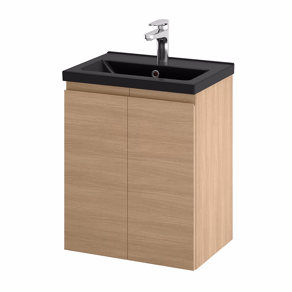 Meuble sous vasque suspendu effet chêne clair l.50 cm 2 portes Imandra + plan vasque faible profondeur noir céramique Nira – GoodHome