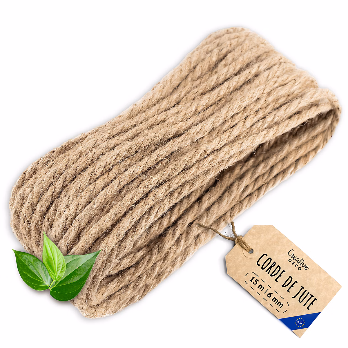 Creative Deco Corde Jute 15 m 6 mm – Fibre Naturelle Torsadée, Solide Durable, Bricolage Jardin Maison