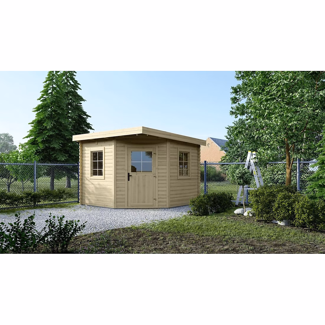 Abri de jardin en bois – 8m2 | 3 × 3m | Ep. 28mm | Couleur: naturel | DOM665