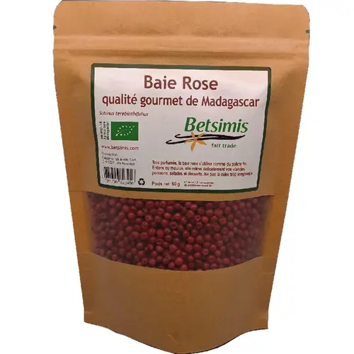Baie rose qualité gourmet de Madagascar Betsimis en sachet kraft – 60 g
