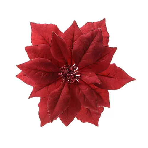 Poinsettia en tissu rouge sur clip D 24cm