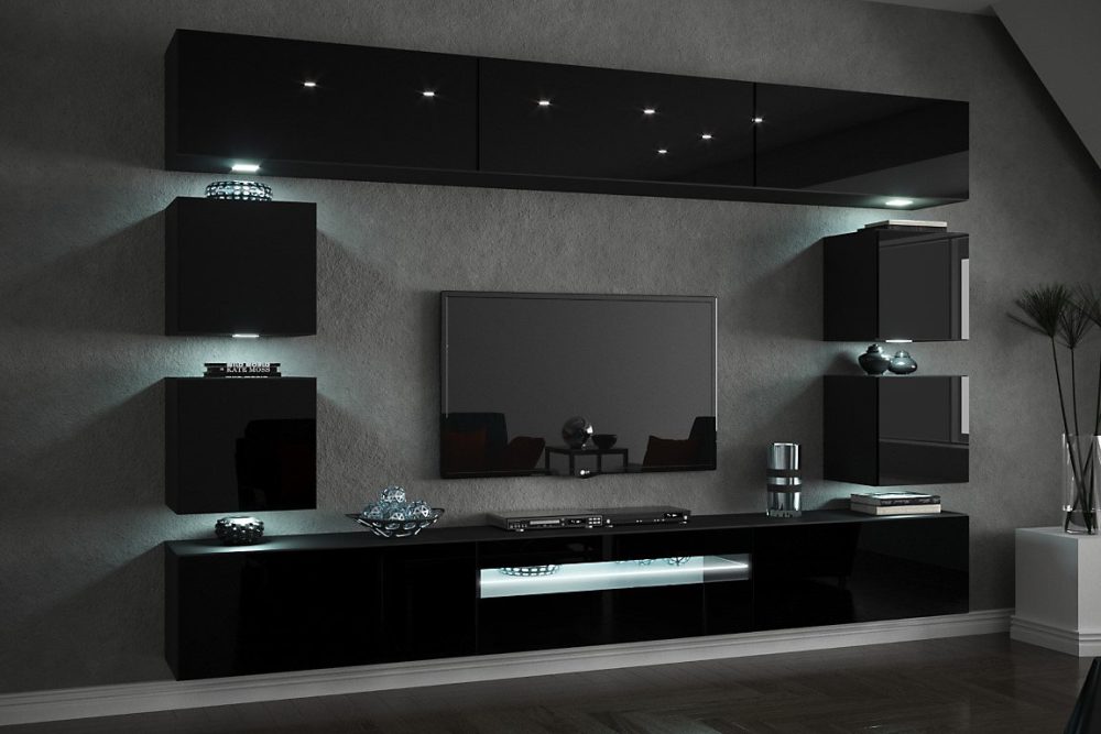 Ensemble meuble TV CONCEPT C81-18W-HG2-1A noir brillant 257 cm – Réf. RWWOYSJNT5028626824