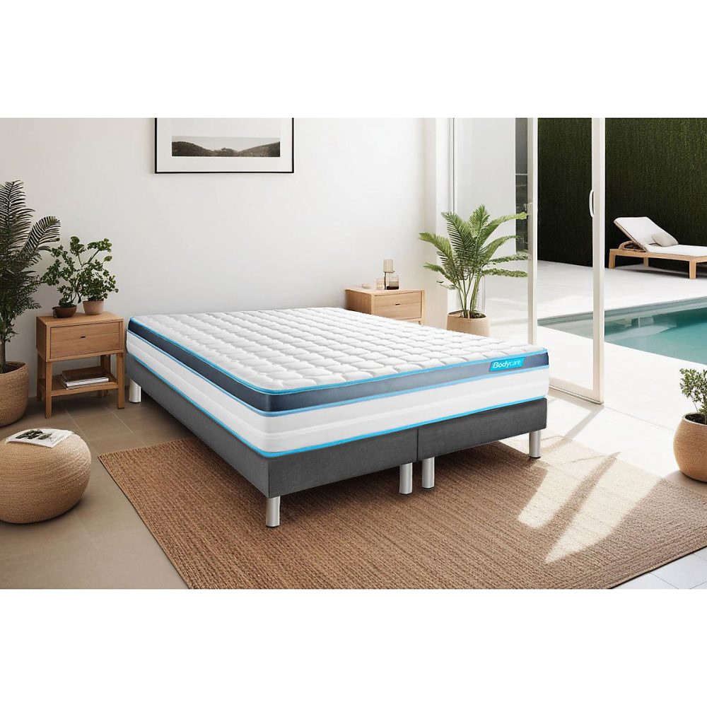 Ensemble – Matelas Mémoire de forme 23cm d'épaisseur | 5 zones de confort | Confort ferme | Sommier tapissier monobloc