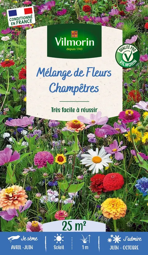 Mélange de fleurs 25 m² champêtre coloris multicolore Vilmorin jardin - 10 x 2,7 x 17,2 cm