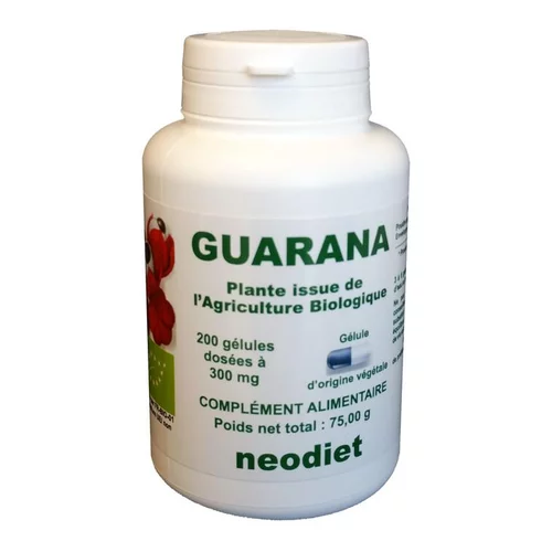 Gélules de guarana bio en boite de 200 unités