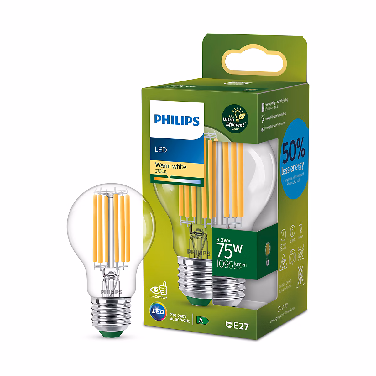 Ampoule LED E27 filament 1095 lm blanc chaud 5 – 2 W Philips Grade A