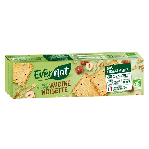 Biscuits bio avoine noisette Evernat - 100 g