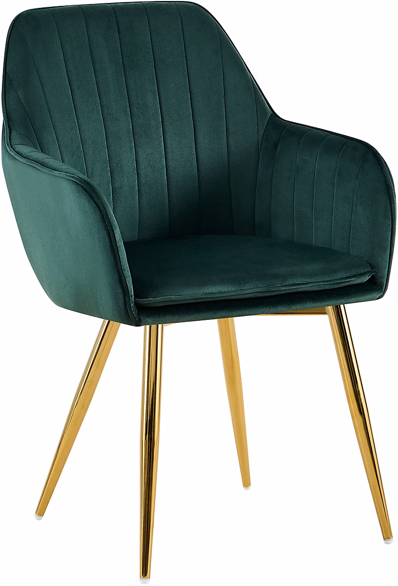 Chaise salle à manger Cheryl velours – fauteuil robuste, charge max. 150 kg Vert/Or