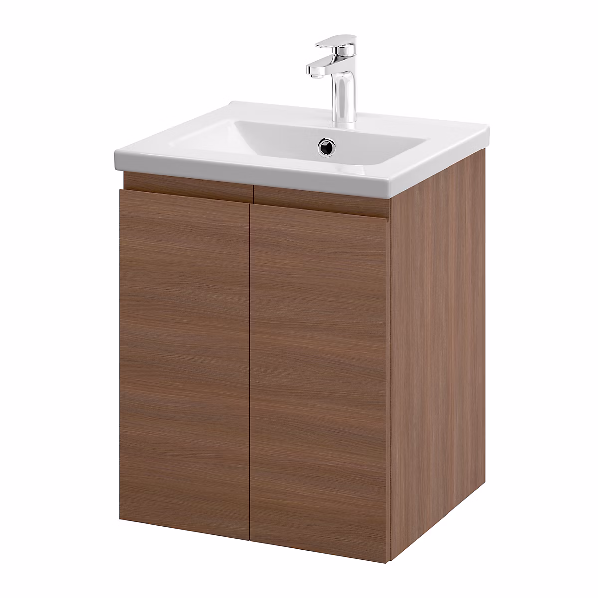 Meuble sous vasque suspendu effet chêne foncé l.50 cm 2 portes Imandra + plan vasque blanc céramique Nira – GoodHome