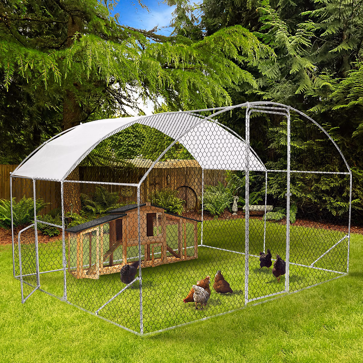 Enclos poulailler dôme 7 – 5 m² parc grillagé 3x2, 5 M avec porte latérale