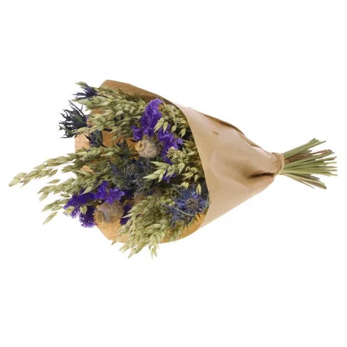 Bouquet de fleurs séchées naturel/bleu en papier kraft Naturalys taille L - Ø 25/30 x H 50 cm