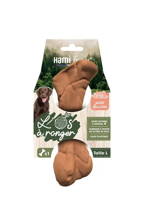 Jouet pour chien os à ronger goût bacon naturel et végétal Hami form - Taille L