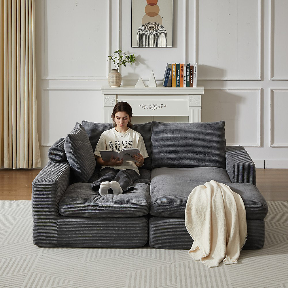 Canapé d'angle sans os | L – forme – moderne – capitonné – corde – trois coussins – salon/chambre – sans assemblage