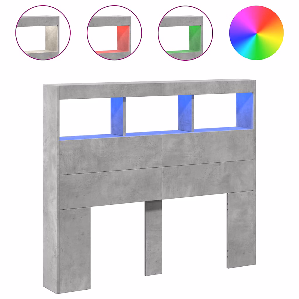 Armoire tête de lit avec LED gris béton 120 × 17 × 102 cm vidaXL