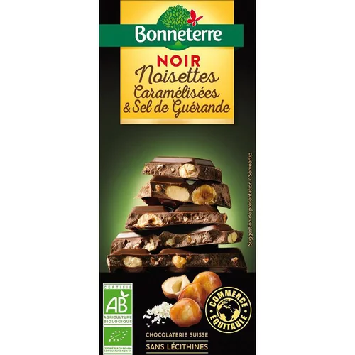 Chocolat noir noisette caramélisée & sel de Guérande bio Bonneterre - 180 g