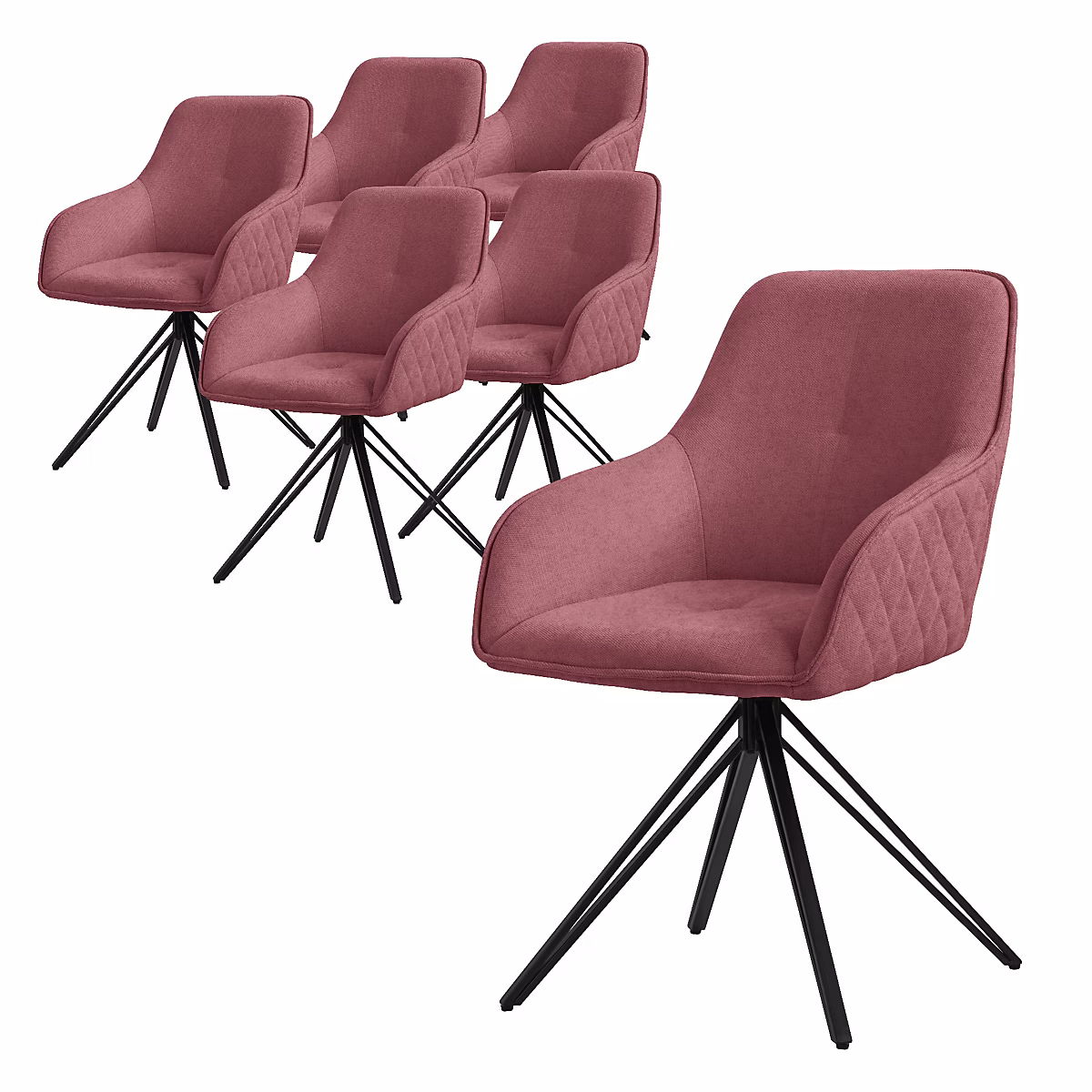 6x Chaise de salle à manger vieux rose pivotante fauteuil rembourrée salon | Chaise