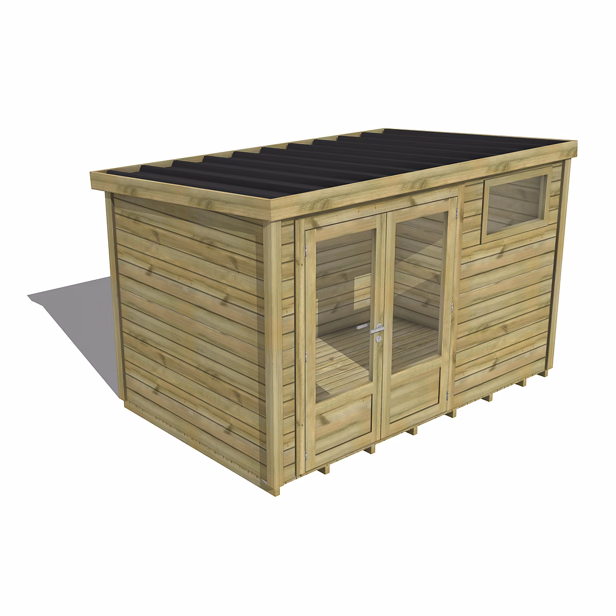 ABRI DE JARDIN bois Pin traité autoclave 27mm – Essentiel, 3, 44 × 2,14m / 7,4m2, Bac acier, Plancher bois