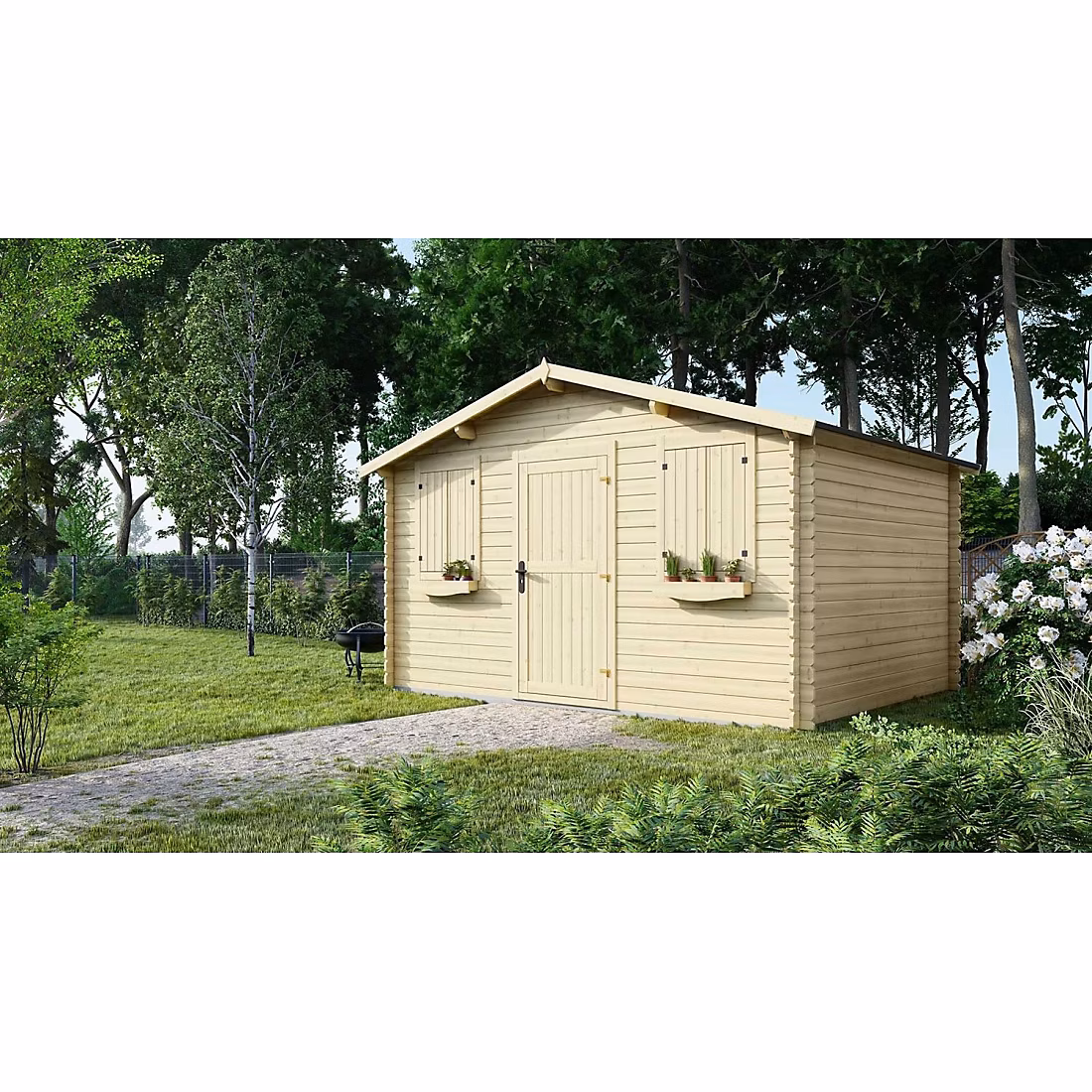 Abri de jardin en bois – 12m2, 4 × 3m, Ep. 28mm, Couleur: naturel, DOM337
