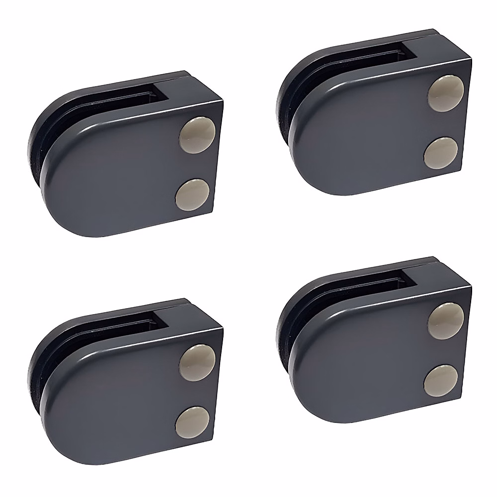 4 x Pince à verre plate modèle 02 – Ep. verre 10 mm | Zamak gris anthracite RAL 7016