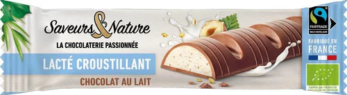 Barre lactée croustillant chocolat lait bio Saveur et Nature - 30 g
