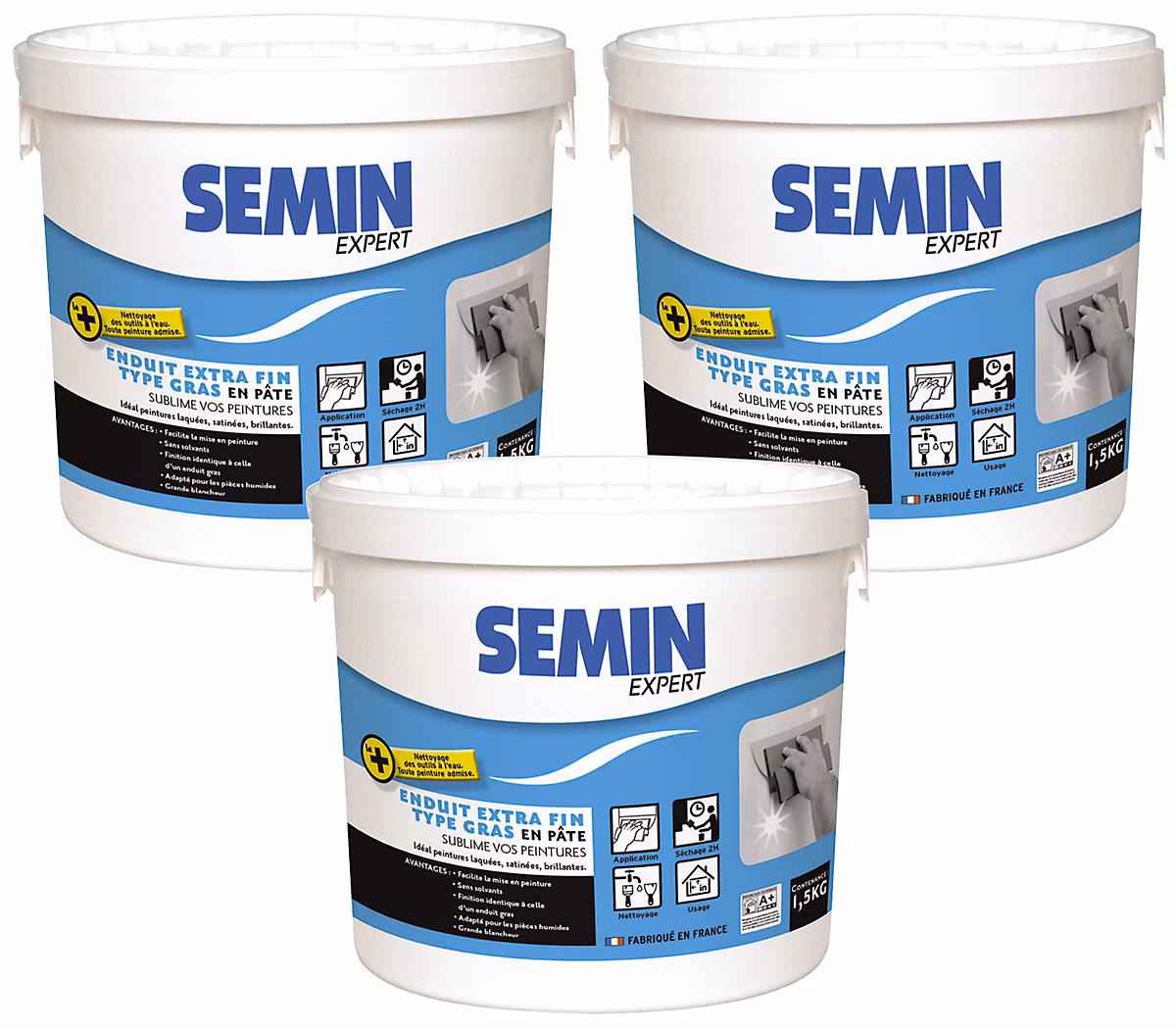 Enduit Extra Fin Semin – Lissage Type Gras, Intérieur, Seau de 1, 5 kg (lot de 3)