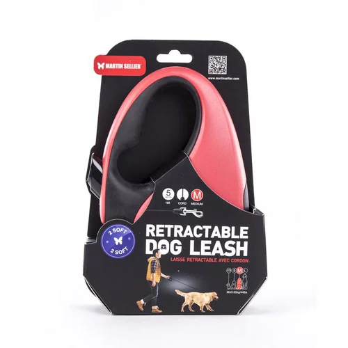 Laisse rétractable 2 Soft cordon coloris noir et rouge - M