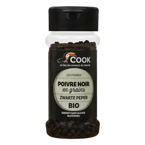 Poivre noir en grains bio dans un pot de 50 g