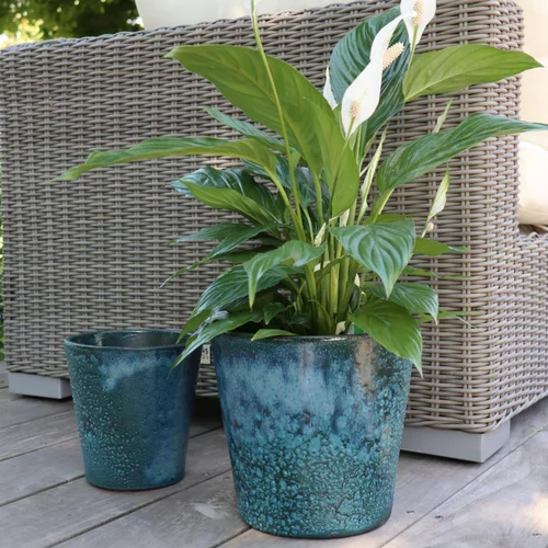Pot coloris bleu Blue wave en terre émaillée Odyssée - Ø 18 cm