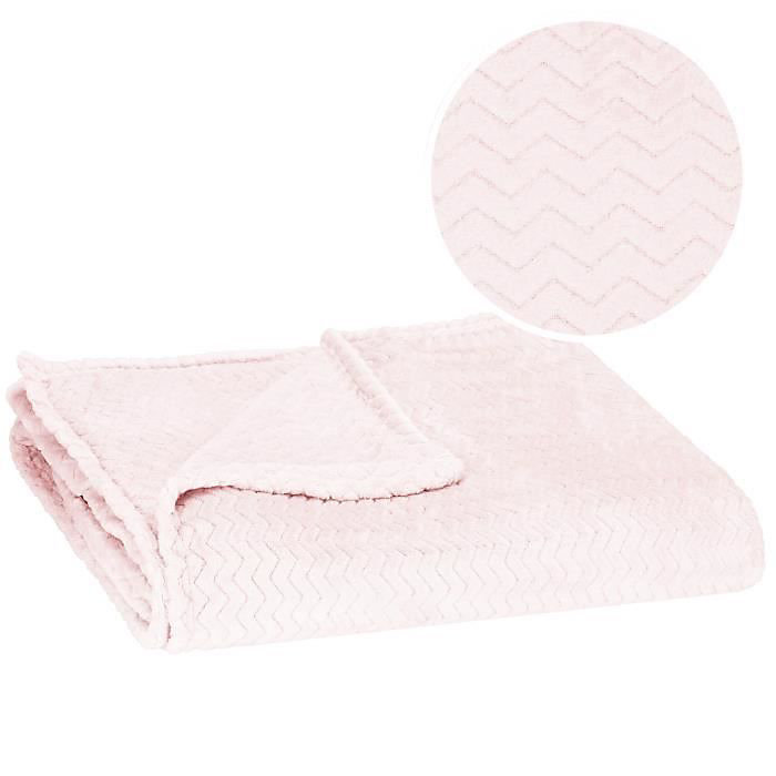 Couverture – SPRINGOS, Zigzag, 130 × 180 cm, Rose pastel, Douce et chaude