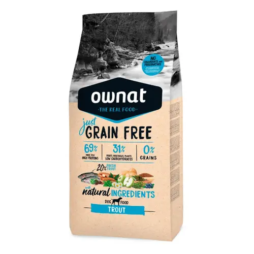 Croquette pour chien adulte Just Grain Free sans céréales à la truite Ownat - 3 kg