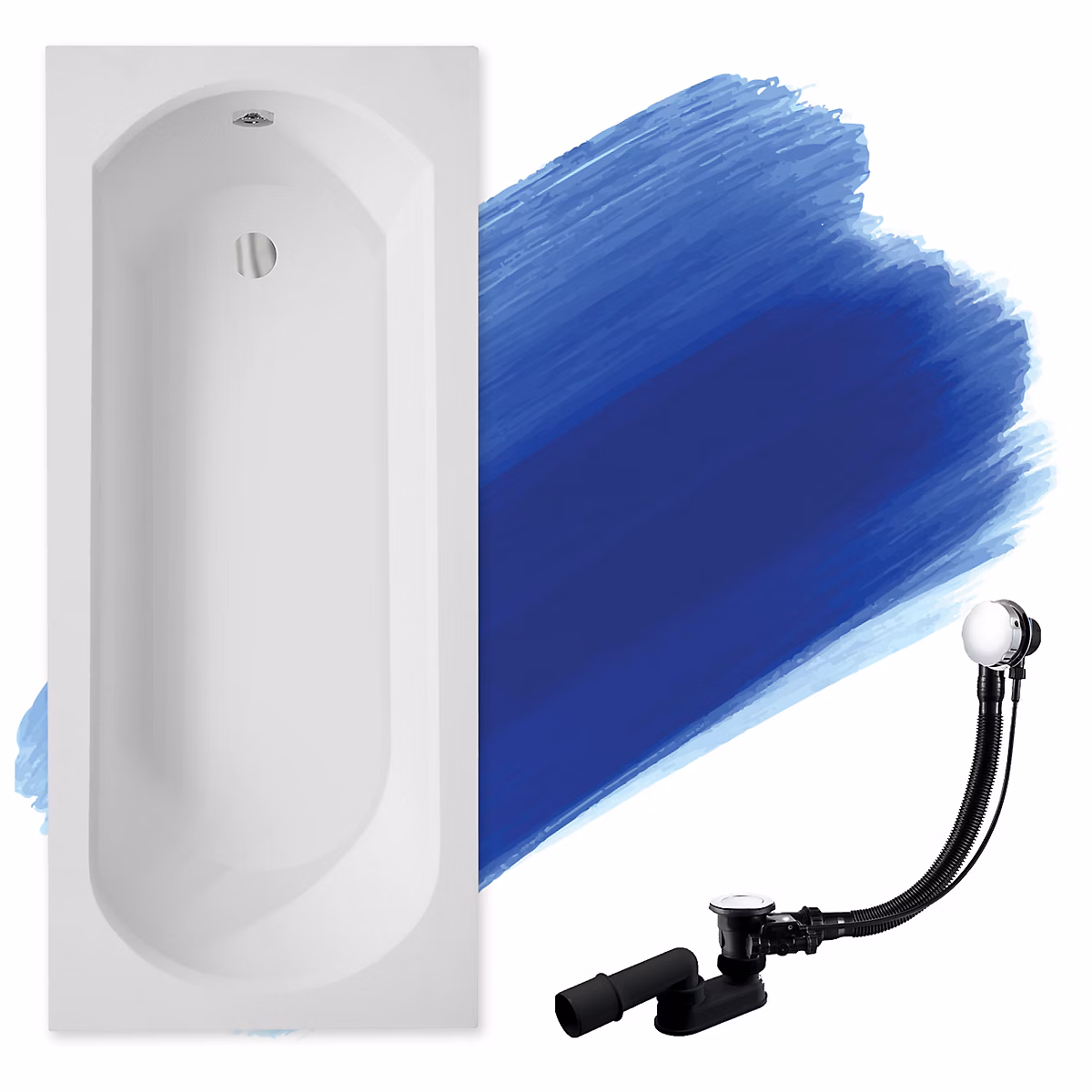 Baignoire rectangulaire 150 × 75 INTRICA SLIM acrylique blanc – sans Habillage + Pieds + Vidage à chromé