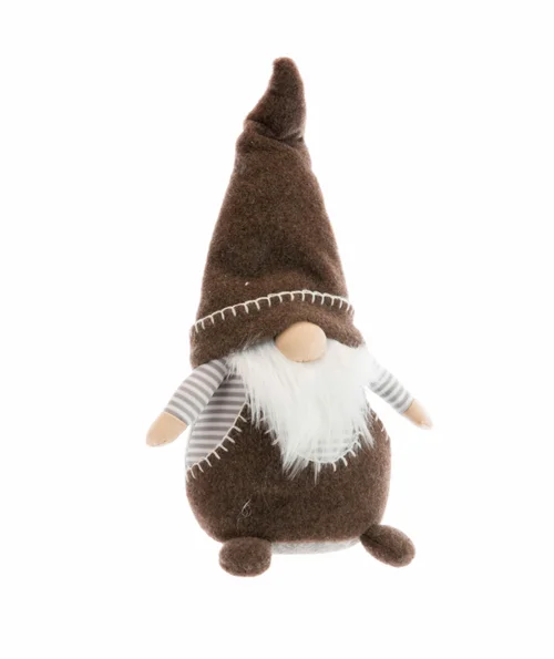 Gnome assis en tissu avec bonnet marron - 22 x 14 x 63 cm