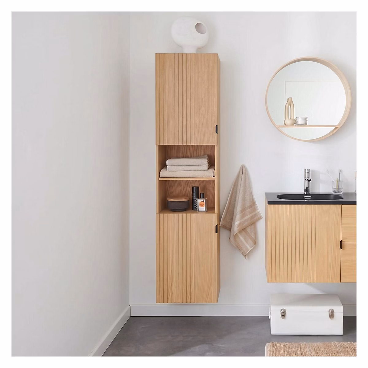 Meuble de salle de bains – Colonne de salle de bain à suspendre chêne 165 cm