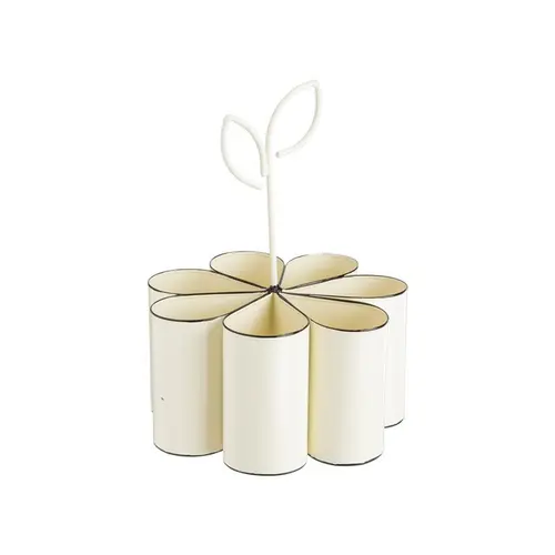 Porte-ustensiles ou couverts en forme de fleur en métal galvanisé ivoire - 20 x 20 x 26 cm