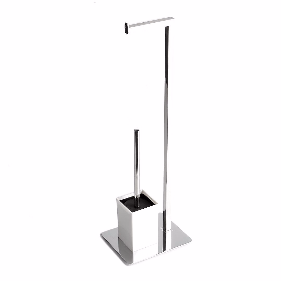 Caisson Carré Avec Porte | Rouleau De Papier Toilette Chromé Et Porte – Brosse De Toilette Avec Cuvette De Toilette Blanche