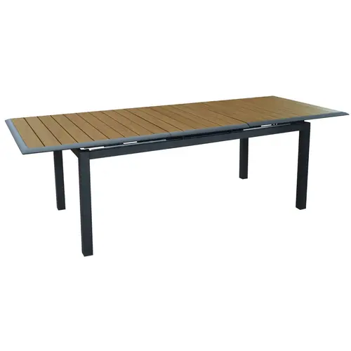 Table extensible en aluminium graphite/chêne, PROLOISIRS louisiane ii - 187/247x100cm