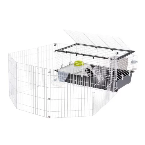 Cage avec enclos pour lapin et cochon d'inde coloris noir et blanc Ferplast Parkhome – 95 x 177,5 x 56 cm