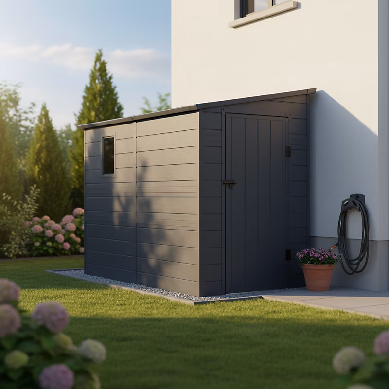 Abri de jardin adossé en résine 3 – 55m² avec porte verrouillable et fenêtre, Jôbu Anthracite