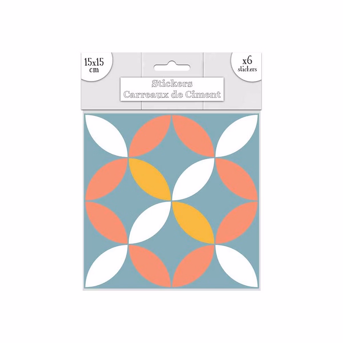 Ensemble de 6 stickers carreaux de ciment pétales Orange – L. 15 x l. 15 x H. 0.1 cm