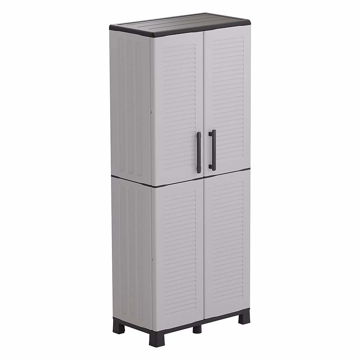 Rangement garage et cave – Armoire de rangement 2 portes 4 Etagères Grise 68 x 37 x H169 cm 4 pieds INTEC