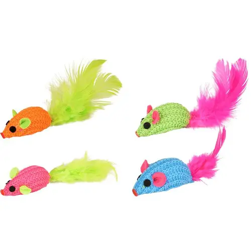 Jouet pour chat souris avec plumes Flamingo - 10 cm