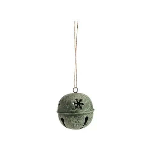 Décoration à suspendre grelot en métal vert antique motif ajouré flocon - 6 x 6 x 6,5 cm