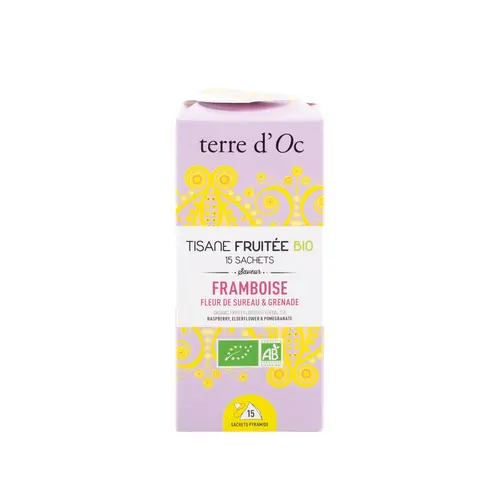 Tisane bio fruitée framboise grenade sureau Terre d’Oc - 15 infusettes