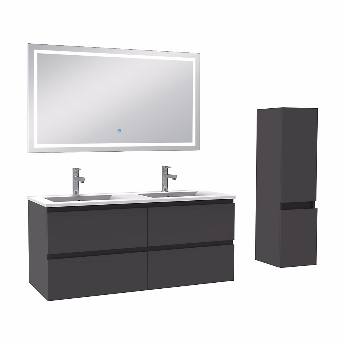 Ensemble meuble de salle de bains – Ensemble meuble salle de Bain 120cm double vasque avec colonne et miroir 3 couleurs Anthracite